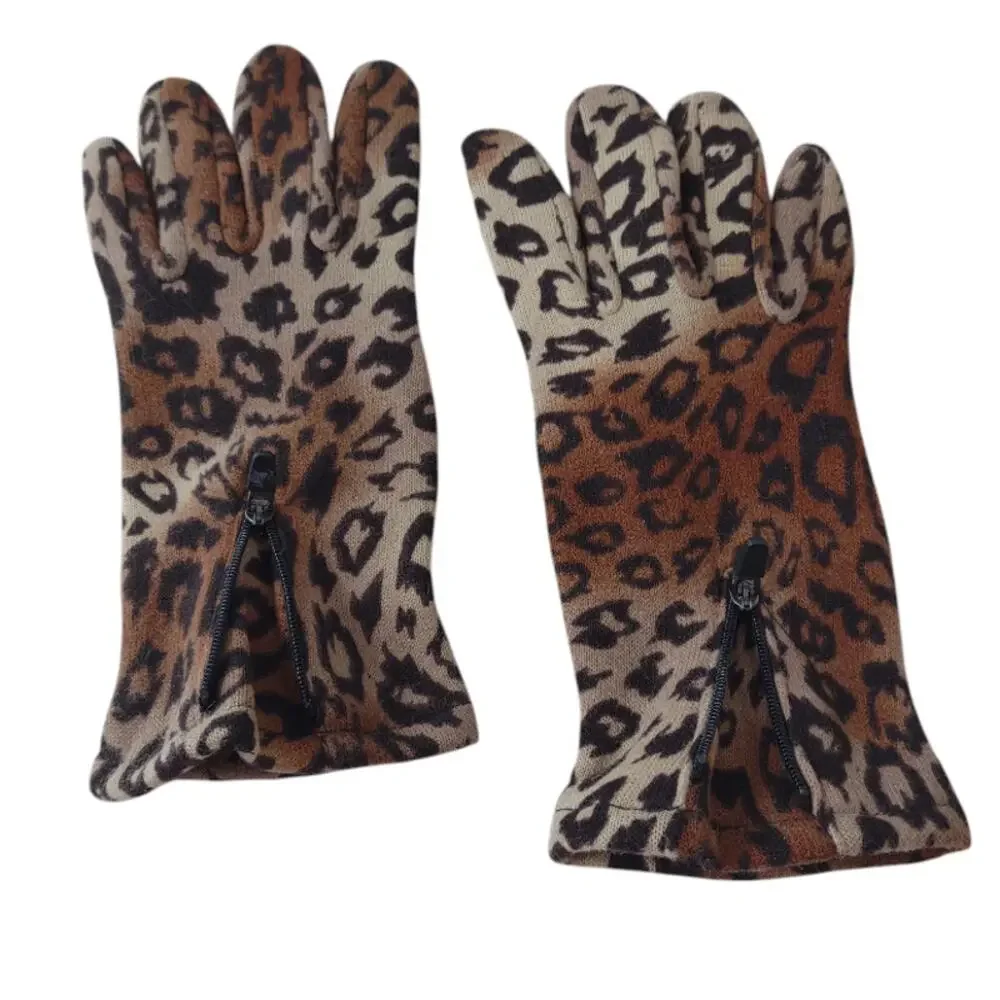 Animal Print Gloves Touch Screen Tech Fingers Size L Cheetah Print Unisex Zipper